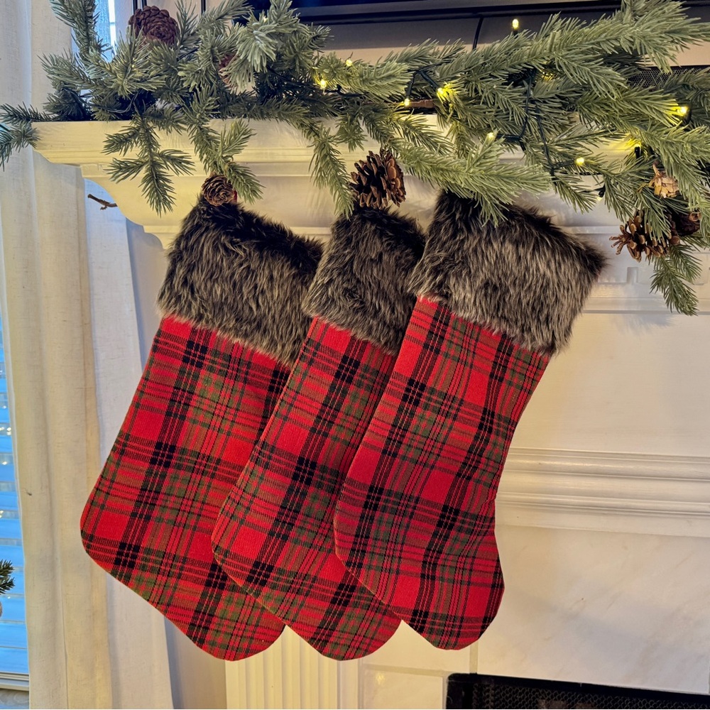 NWOT Plaid Christmas Stockings with Faux Fur Trim | Ralph Lauren Christmas